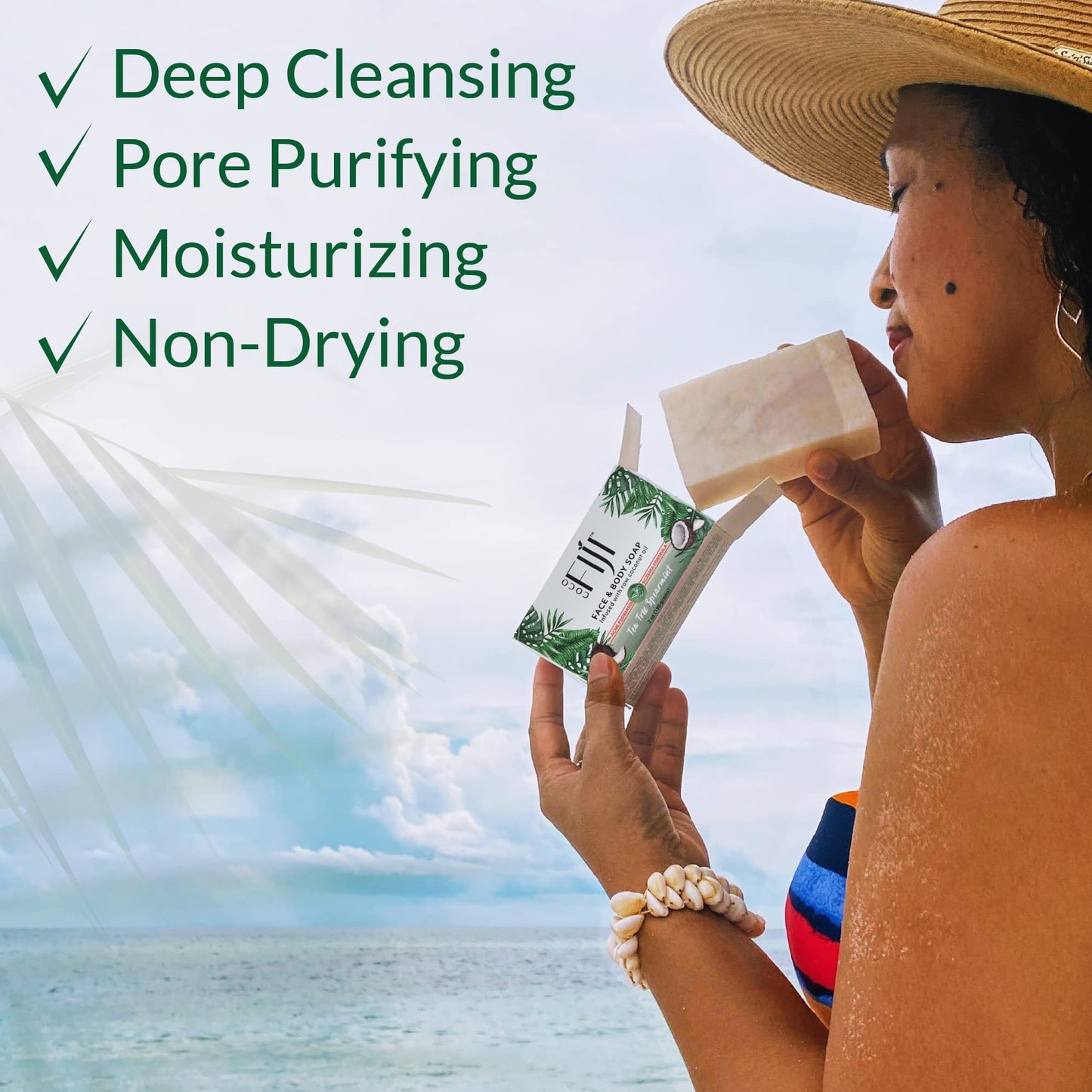 Coco Fiji Soap Bar for Face and Body Infused With Organic Coconut Oil, Tea Tree Spearmint, Essential Oil, Natural Soap for Moisturizing & Pore Beauty & Personal Care Organic Fiji