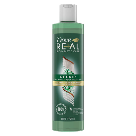 Dove RE+AL Bio-Mimetic Care Shampoo For Damaged Hair Repair Coconut + Vegan Keratin Sulfate-Free Coconut Shampoo 10oz Beauty & Personal Care Dove