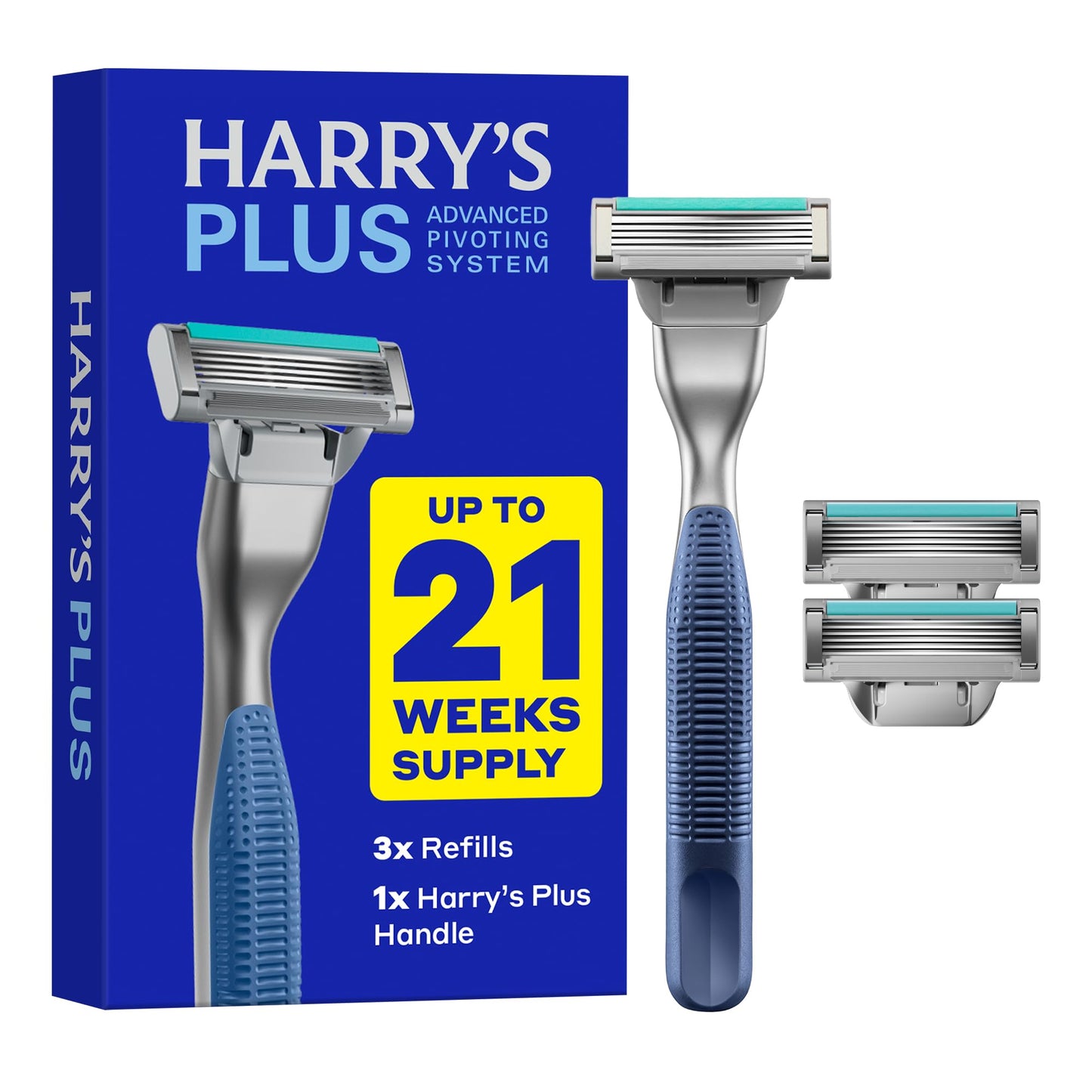 Harry's Plus Razor Shaving Kit for Men - Premium Handle and 3 Razor Blade Cartridges - Advanced Pivoting System - Tide Beauty and Personal Care Harry's Default Title