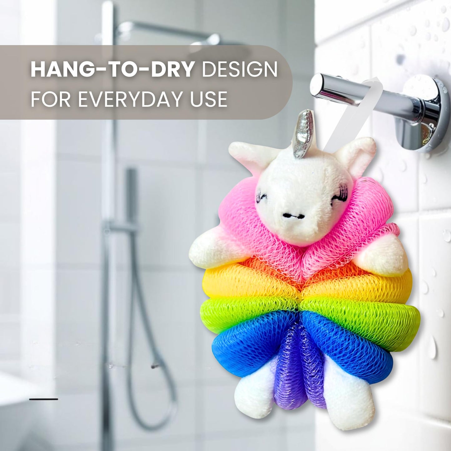 Cute Bath Sponge Loofah - Soft Mesh Body Pouf, Gentle Shower Sponges with Hanging Rope Beauty and Personal Care Pure Body