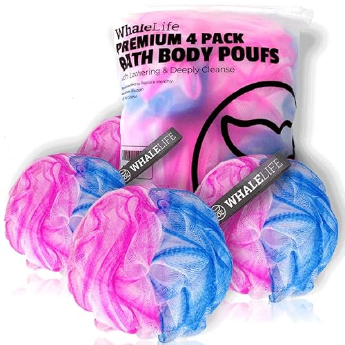 Loofah Sponge Bath Sponge for Women Men 4 Pack (Blue Pink Conbine) Beauty & Personal Care WhaleLife