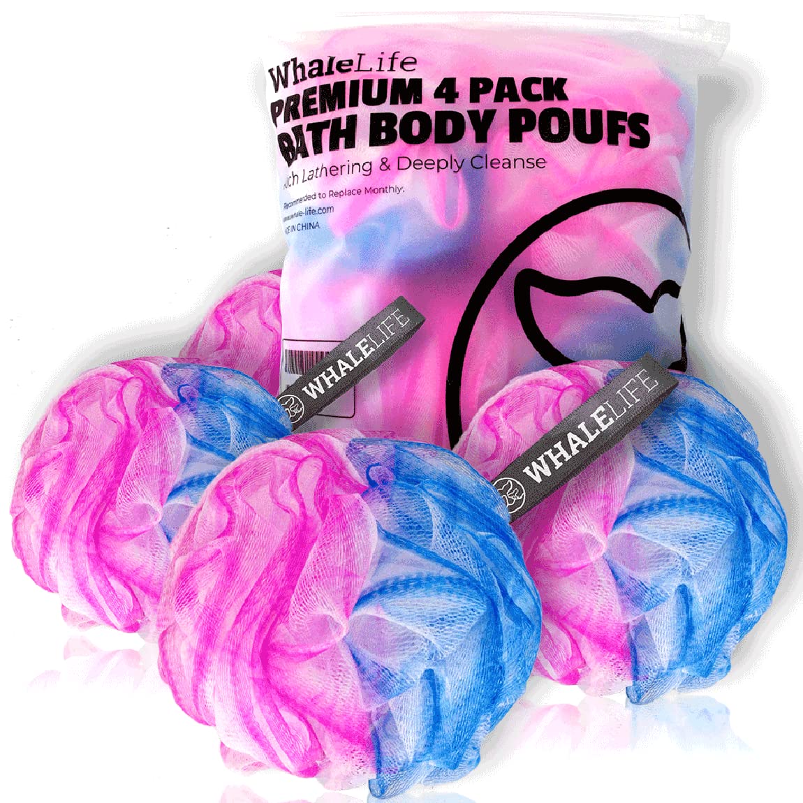 Loofah Sponge Bath Sponge for Women Men 4 Pack (Blue Pink Conbine) Beauty & Personal Care WhaleLife