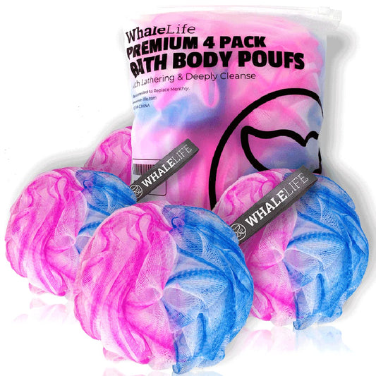 Loofah Sponge Bath Sponge for Women Men 4 Pack (Blue Pink Conbine) Beauty & Personal Care WhaleLife