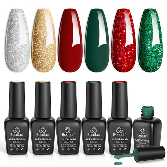 Beetles Valentines Gel Nail Polish, Red Sparkle Green Glitter Gold Silver Winter Gel Polish Dark Red Gel Polish Kits Soak Off Nail Lamp Uv LED Cured Beauty & Personal Care beetles Gel Polish