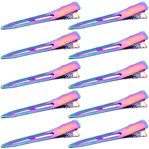 OIIKI 10 Pack 2.2 Inches Rainbow Single Prong Curl Clips, Metal Alligator Hair Clips without Teeth, Rainbow Section Hairpin Hair Accessories for Women Beauty & Personal Care OIIKI