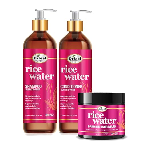 Difeel Rice Water Hair Care 3PC Shampoo & Conditioner & Hair Mask Set - Includes 33.8oz Shampoo, 33.8oz Conditioner, 12oz Hair Mask Beauty & Personal Care Difeel