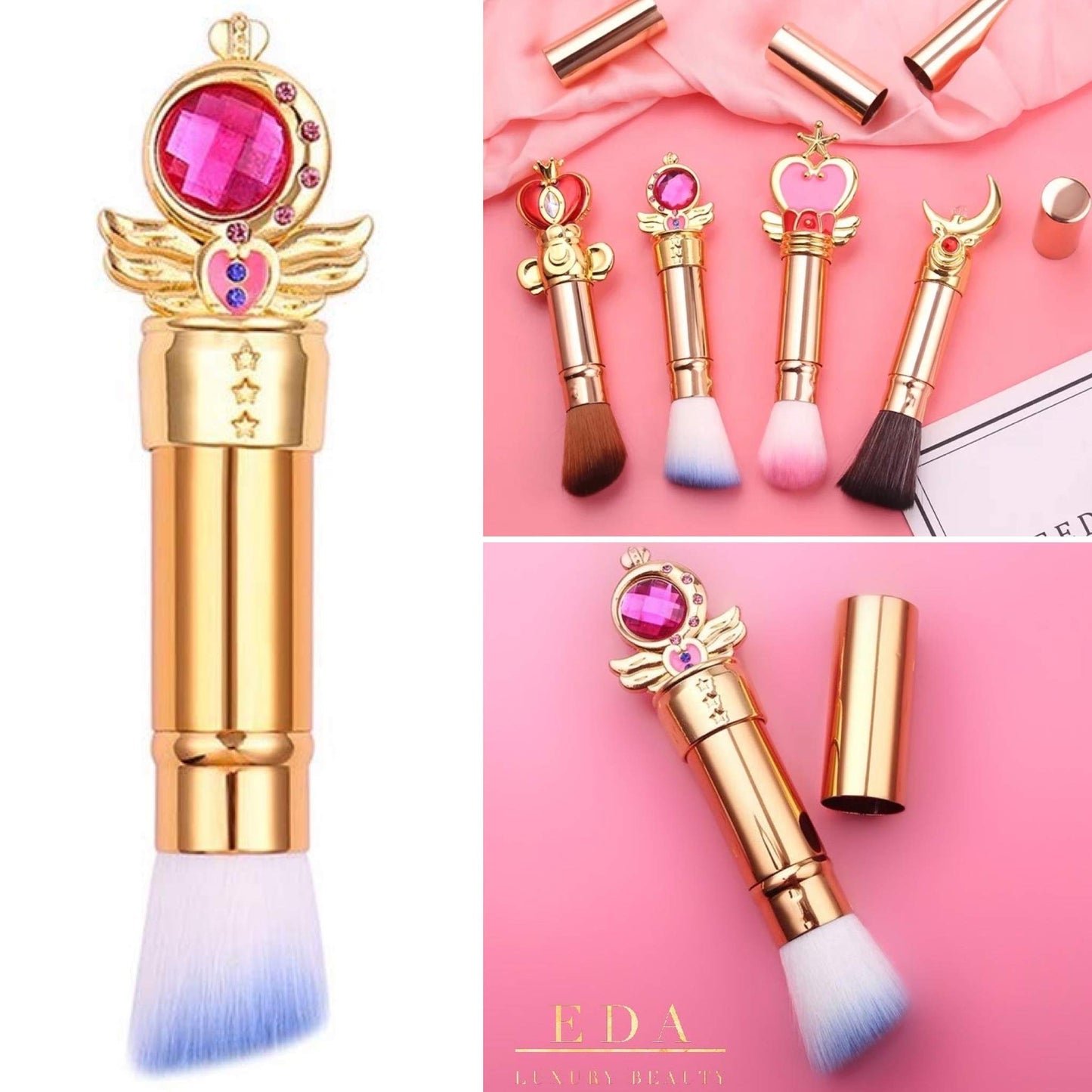 Angled Retractable Makeup Brush With Cover - Liquid, Cream, Powder, Foundation, Blush, Bronzer - Premium Bristles Contouring & Blending Skin, Portable Beauty & Personal Care EDA LUXURY BEAUTY