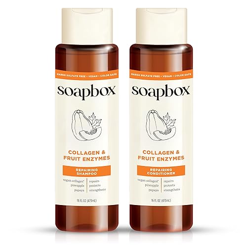 Soapbox Collagen & Fruit Enzymes Shampoo & Conditioner Set, Protects, Repairs & Strengthens Hair - Clean Ingredients Free of Harsh Chemicals Beauty & Personal Care Soapbox