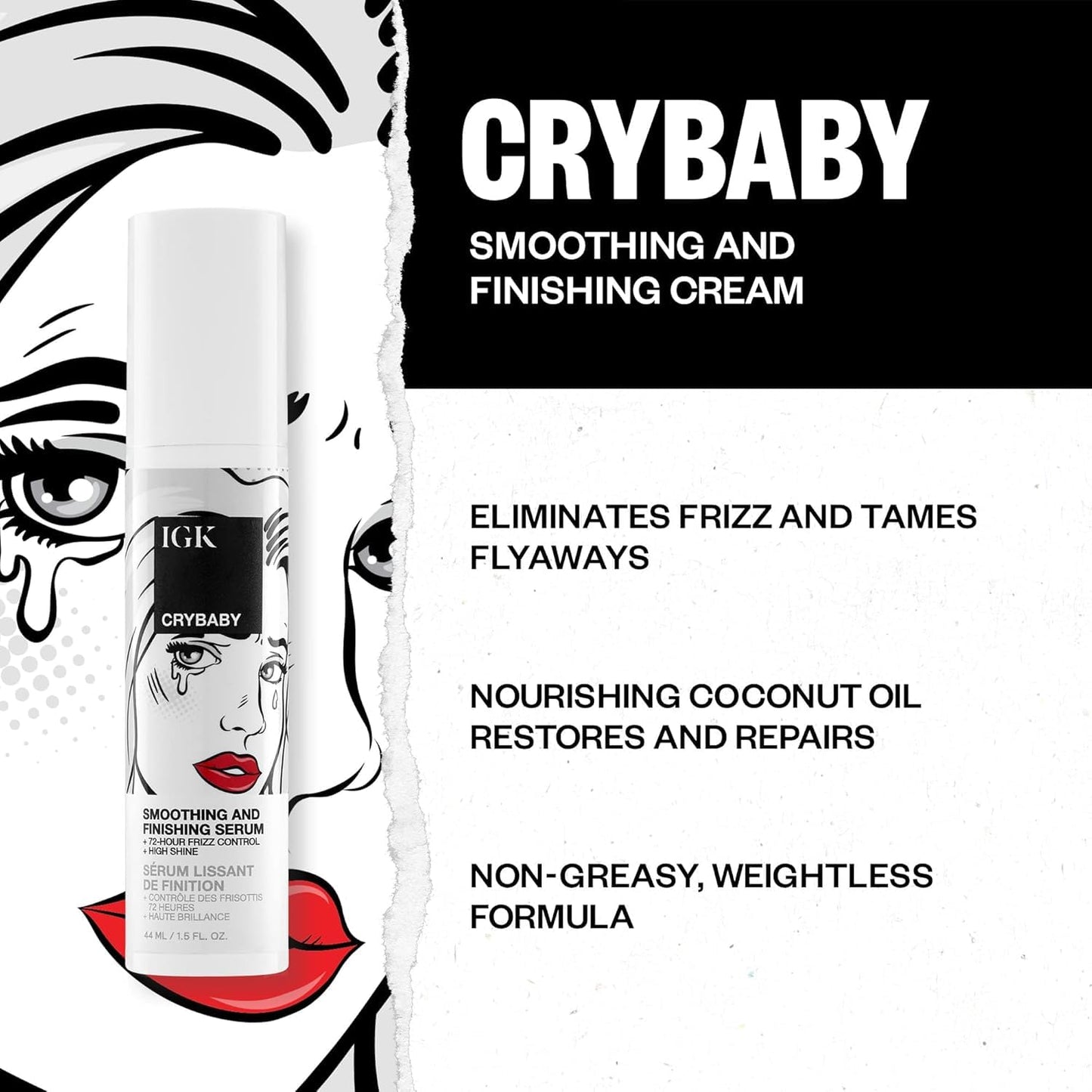 IGK CRYBABY Smoothing & Finishing Serum | High Shine + Frizz Control + Lightweight | Vegan + Cruelty Free | 1.5 Oz Beauty & Personal Care IGK