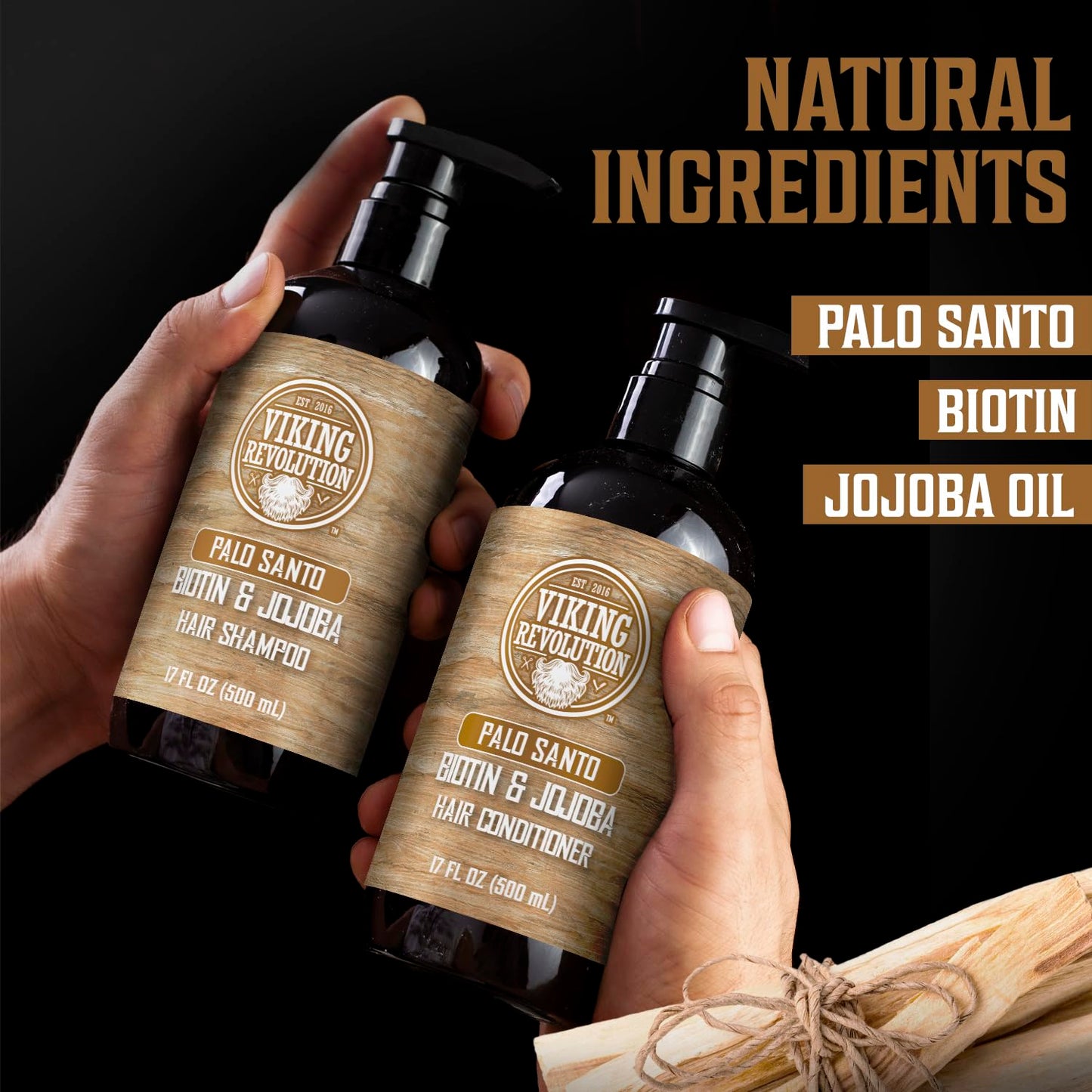 Viking Revolution Palo Santo Mens Shampoo and Conditioner Set with Biotin and Jojoba Oil - Natural Hair Shampoo and Hair Conditioner for Men Beauty & Personal Care Viking Revolution