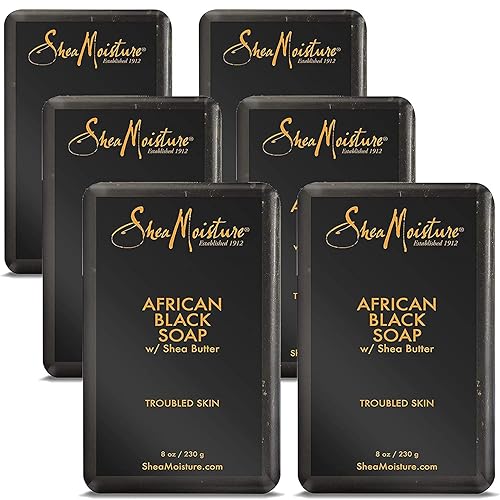 SheaMoisture Bar Soap 6 Count for Troubled Skin African Black Soap Cleanser with Shea Butter 8 oz Beauty & Personal Care Shea Moisture