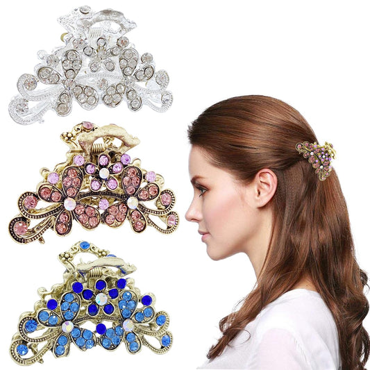 GeoGeoDIY 3 Pcs Vintage Rhinestone Hair Clip Alloy Fancy Hair Barrette with Decorative Flowers, Non Slip Design for Women Thick Hair, 3 Colors Beauty & Personal Care GeoGeoDIY
