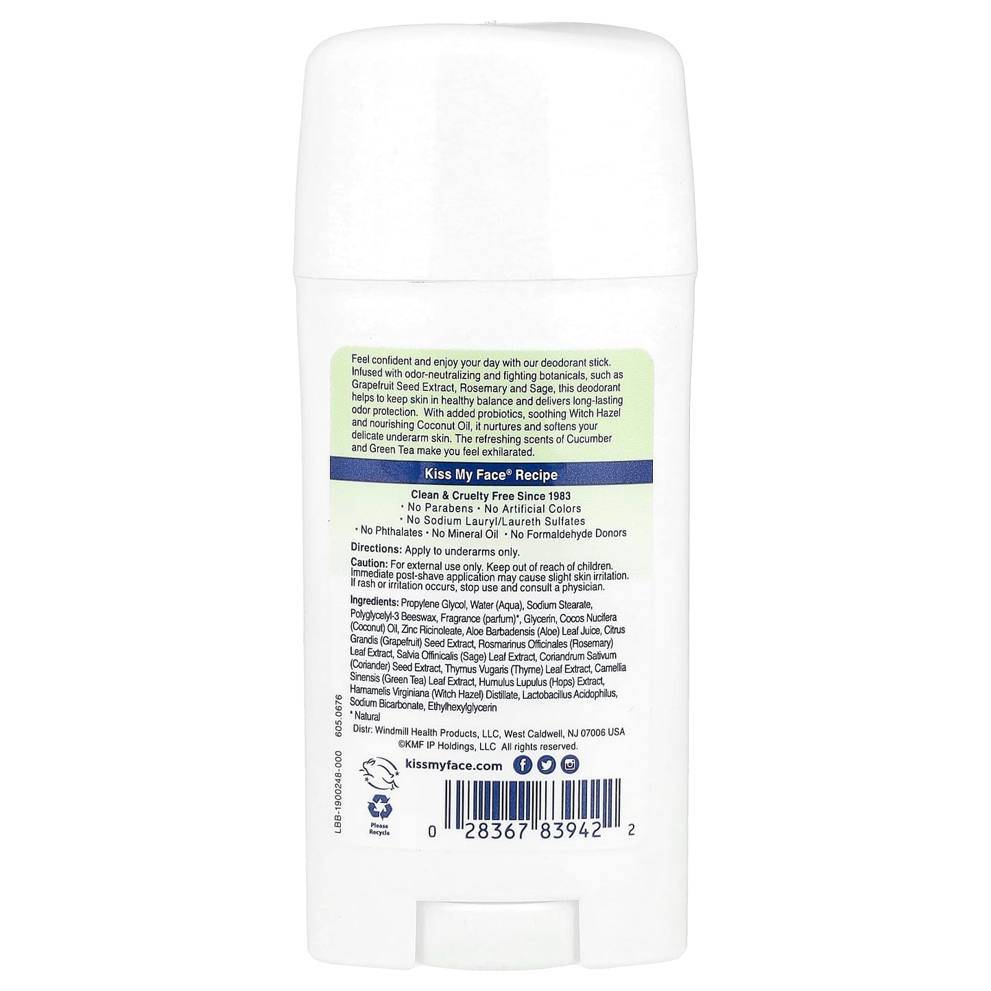 Kiss My Face Active Life Deodorant, Cucumber Green Tea 2.48 oz (Pack of 5) Beauty and Personal Care Kiss My Face