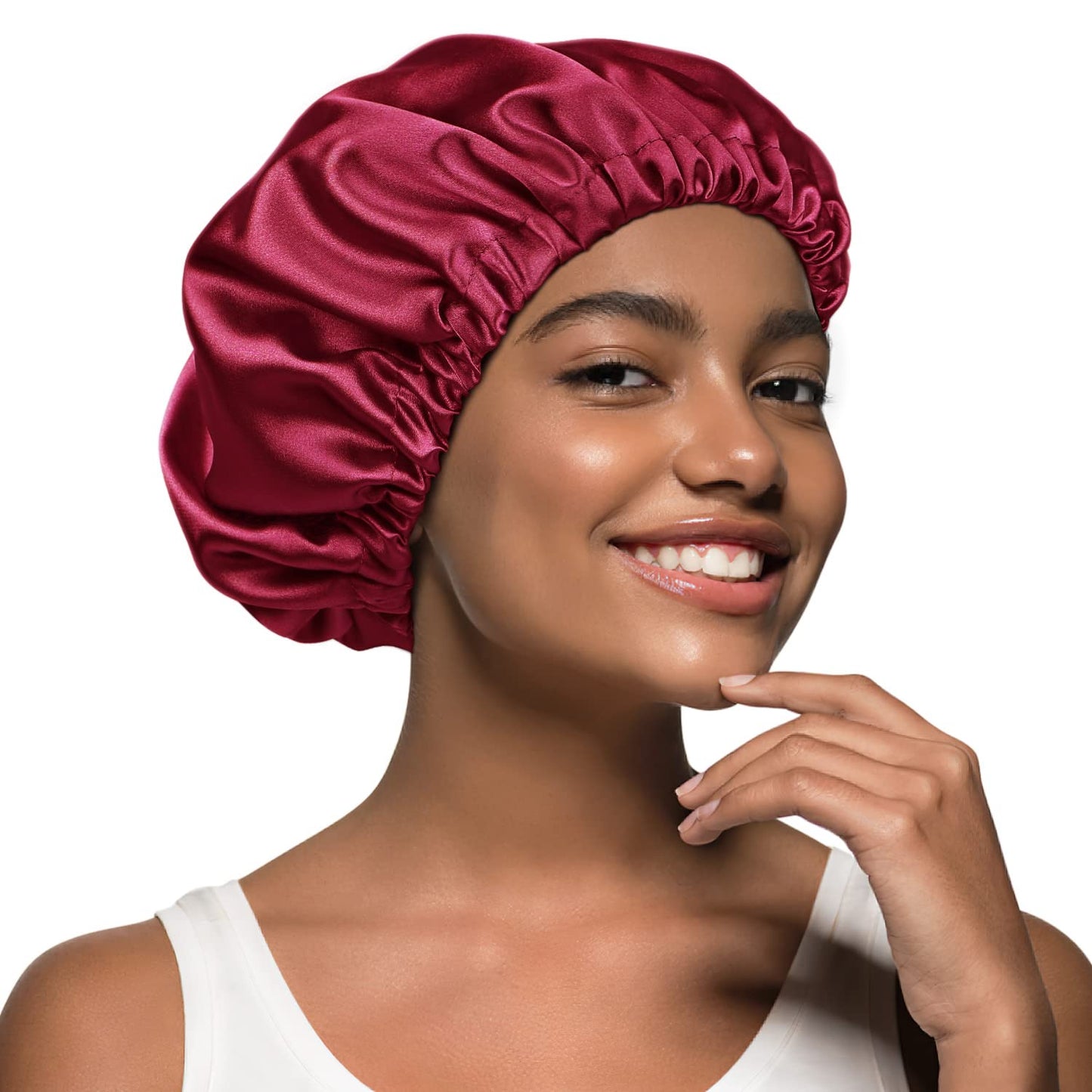 Silky Hair Bonnet Satin Head Wraps Sleep Cap for Frizzy Hair Girls Wine Red Beauty and Personal Care Alnorm
