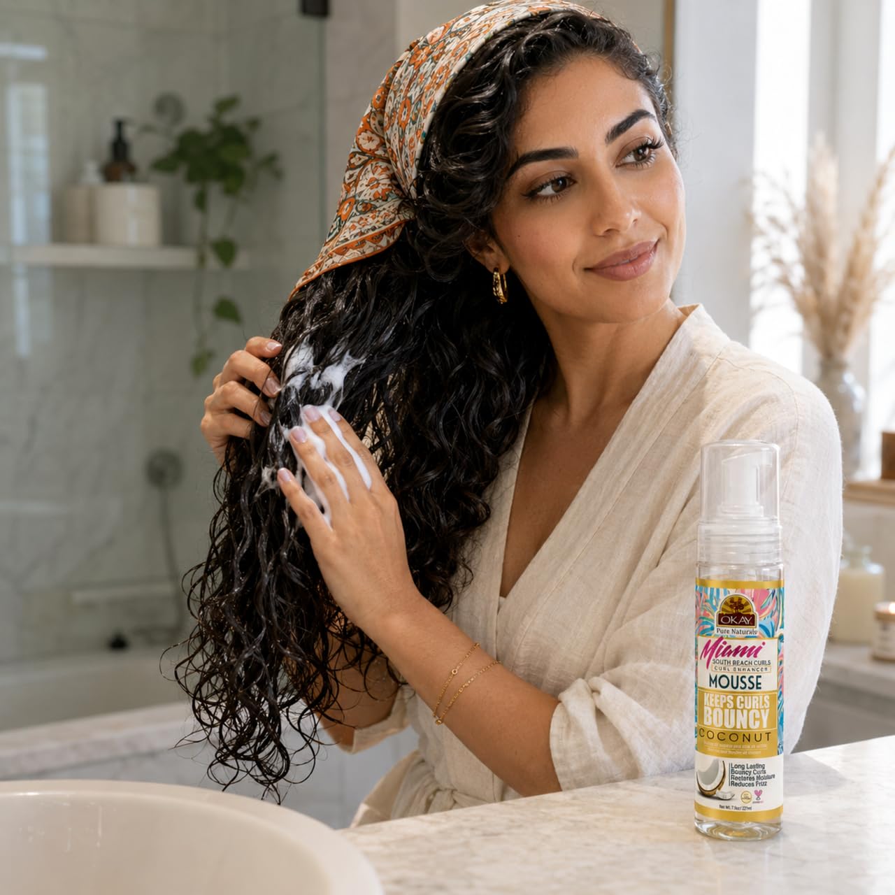 OKAY Miami South Beach Curls Curl Enhancer Mousse 7.5 oz - Lightweight Curl Defining Hair Styling Foam with Coconut Oil & Aloe Vera for Frizz Control Beauty & Personal Care OKAY