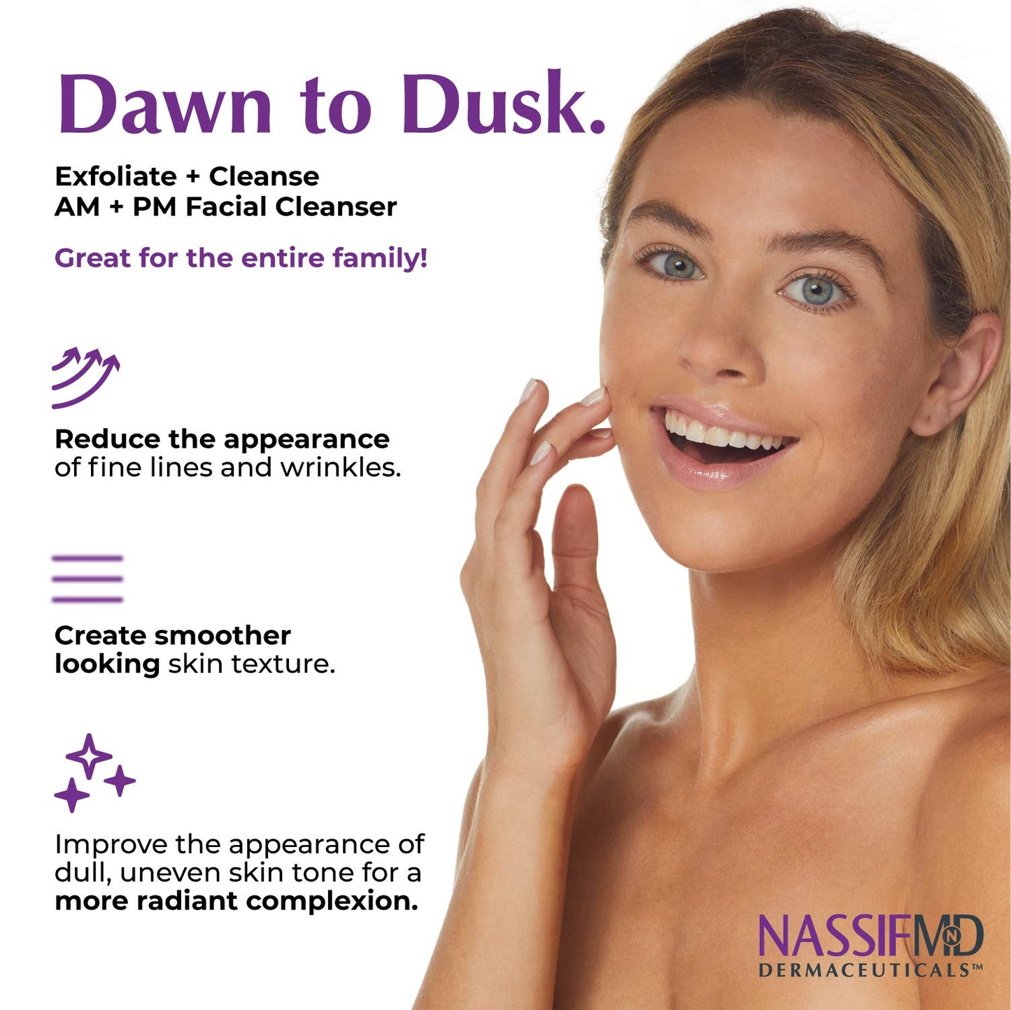 NassifMD Dawn to Dusk Foaming Facial Cleanser Vegan Cleanser Face Wash for Women, Gentle and Hydrating Cream Wash for Dry or Oily Skin, Hydrating Beauty & Personal Care NASSIFMD