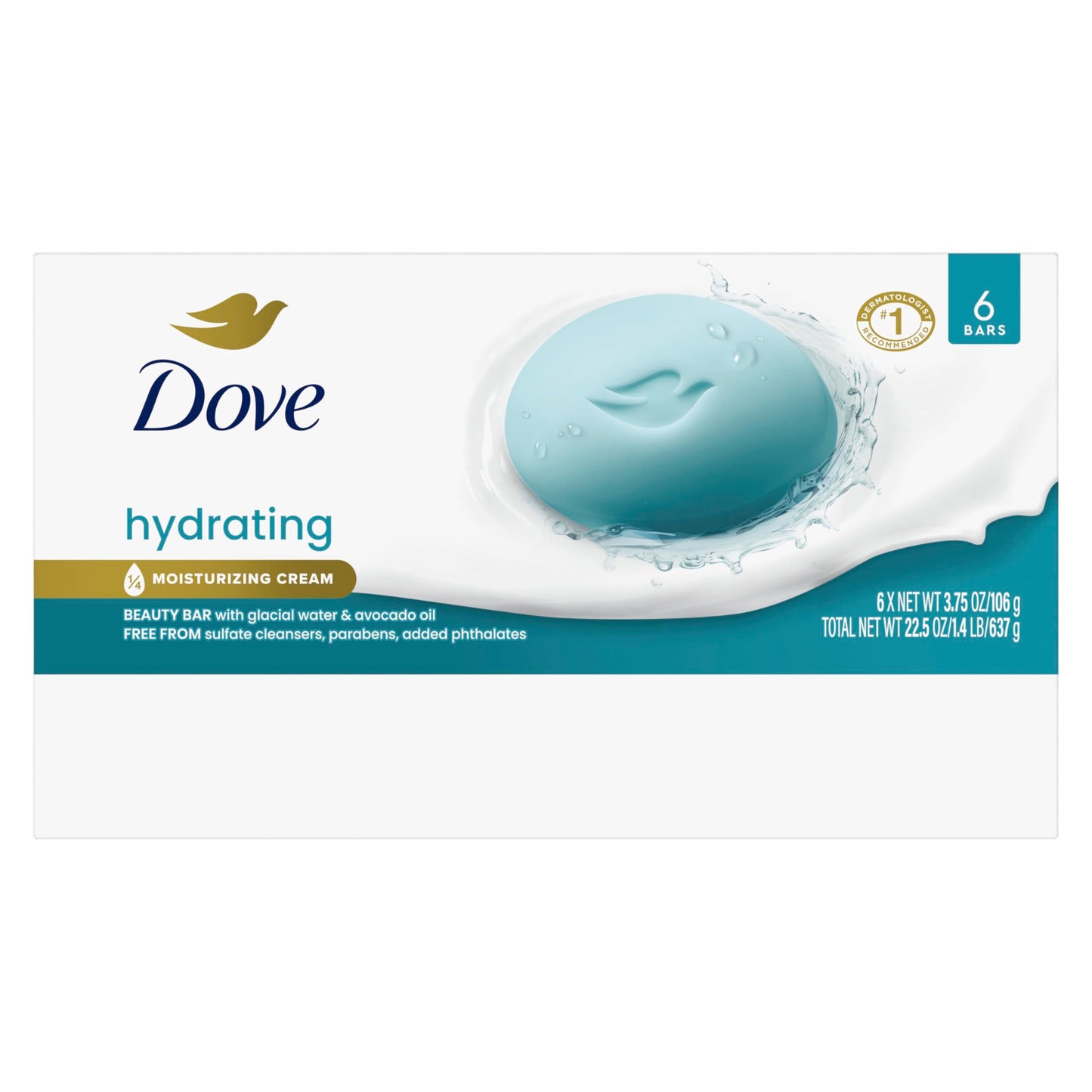 Dove Beauty Bar 6 Pack Hydrating with Glacial water & Avocado oil Cleanses & Hydrates 3.75 Oz Beauty & Personal Care Dove