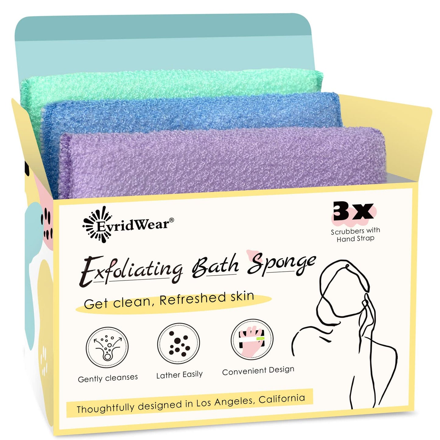 Evridwear Exfoliating Body Scrubber Heavy Exfoliating Bath Sponges for Men Women Shower Exfoliator Dead Skin Remover Loofah for Cleansing 3 Count Beauty & Personal Care Evridwear