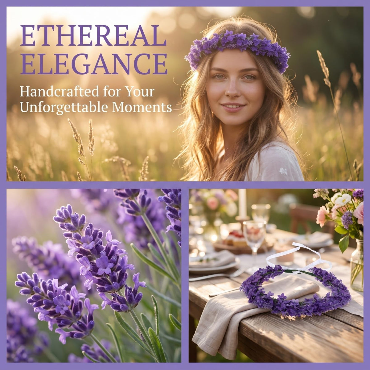 Lurrose Floral Headband Lavender Flower Crown Simulated Garland Hairband Cloth Hair Accessory for Women Girls Wedding Beach Vacation Party Birthday