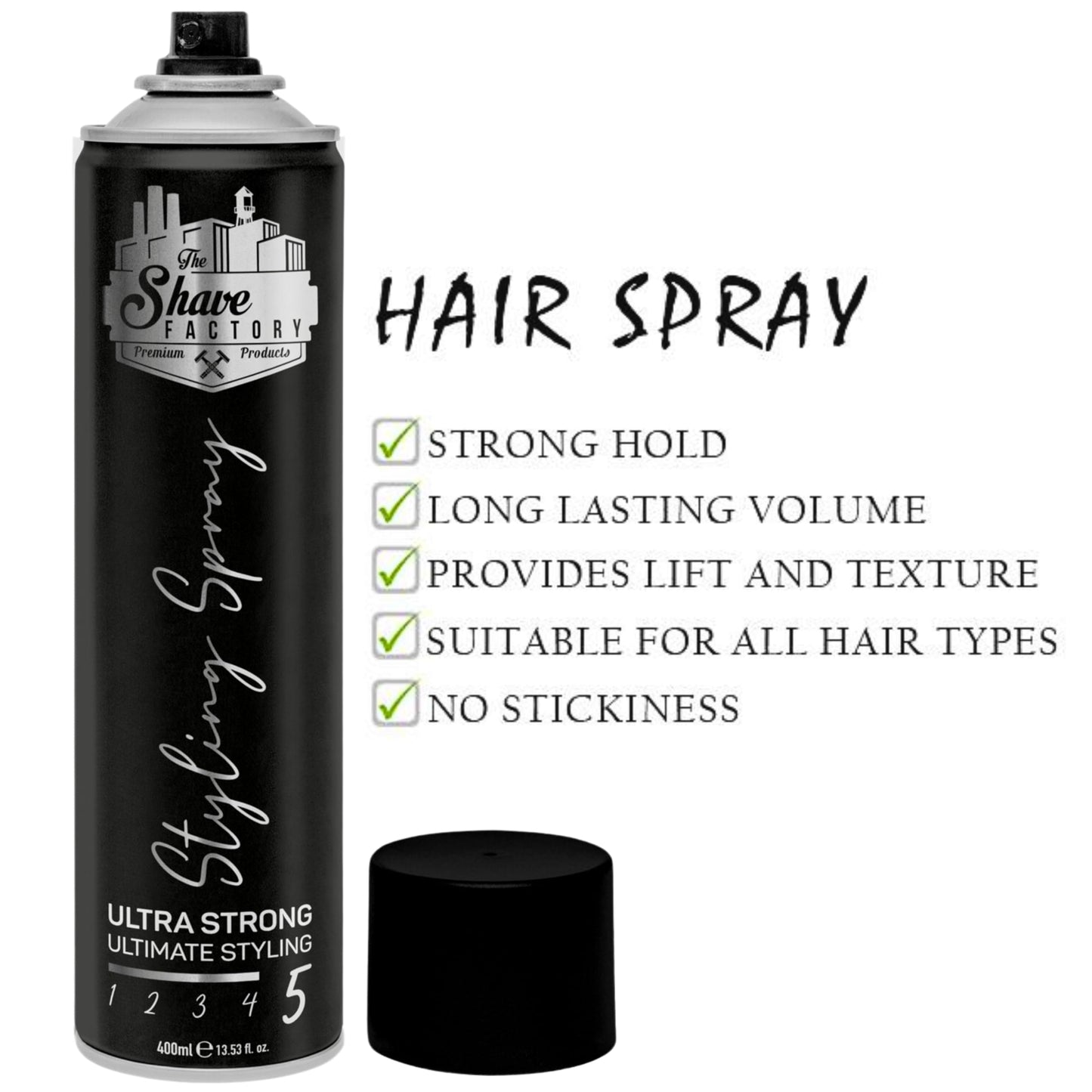 the shave factory Ultra Strong Styling Spray: Long-lasting Hold, Perfect Control and Impeccable Style 400ml 13.52 fl oz. (Regular) Beauty & Personal Care the shave factory