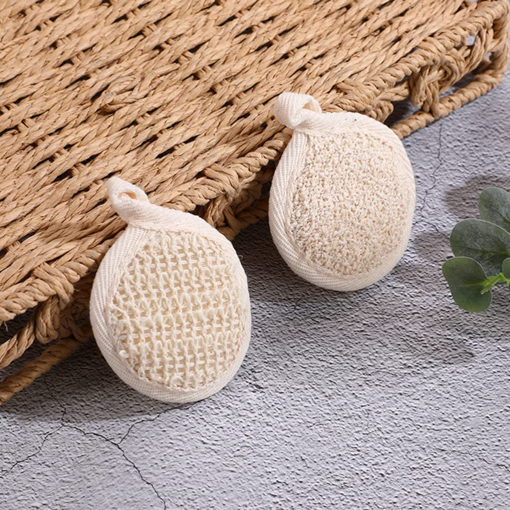 Wash Face Scrubber 2pcs Exfoliating Loofah Sponge Pads Round Bath Shower Loofah Sponge Pad Body Cleaning Scrubber Bath Ball Scrub Beauty and Personal Care Healvian