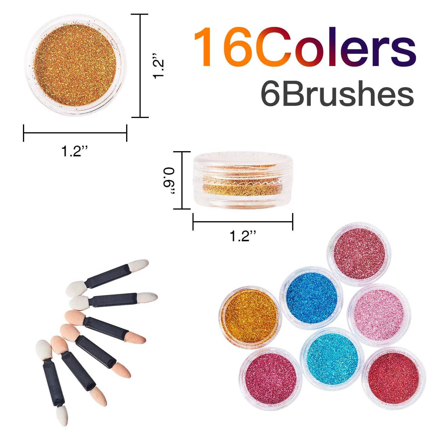 16 Colors Fine Glitter Holographic Nail Glitter Sequins Cosmetic Festival Powder with 6 Small Brushes for Arts and Craft Eyeshadow, Makeup, Nail Body Beauty & Personal Care Yaomiao