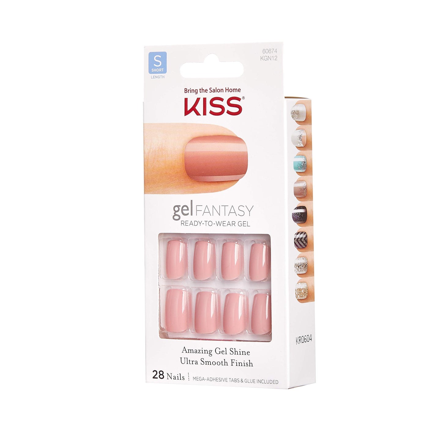 Kiss Nails GEL FANTASY Short Design Nails w/Adhesive Tabs & Glue (KGN12-RIBBONS) (1 PACK) Beauty & Personal Care KISS