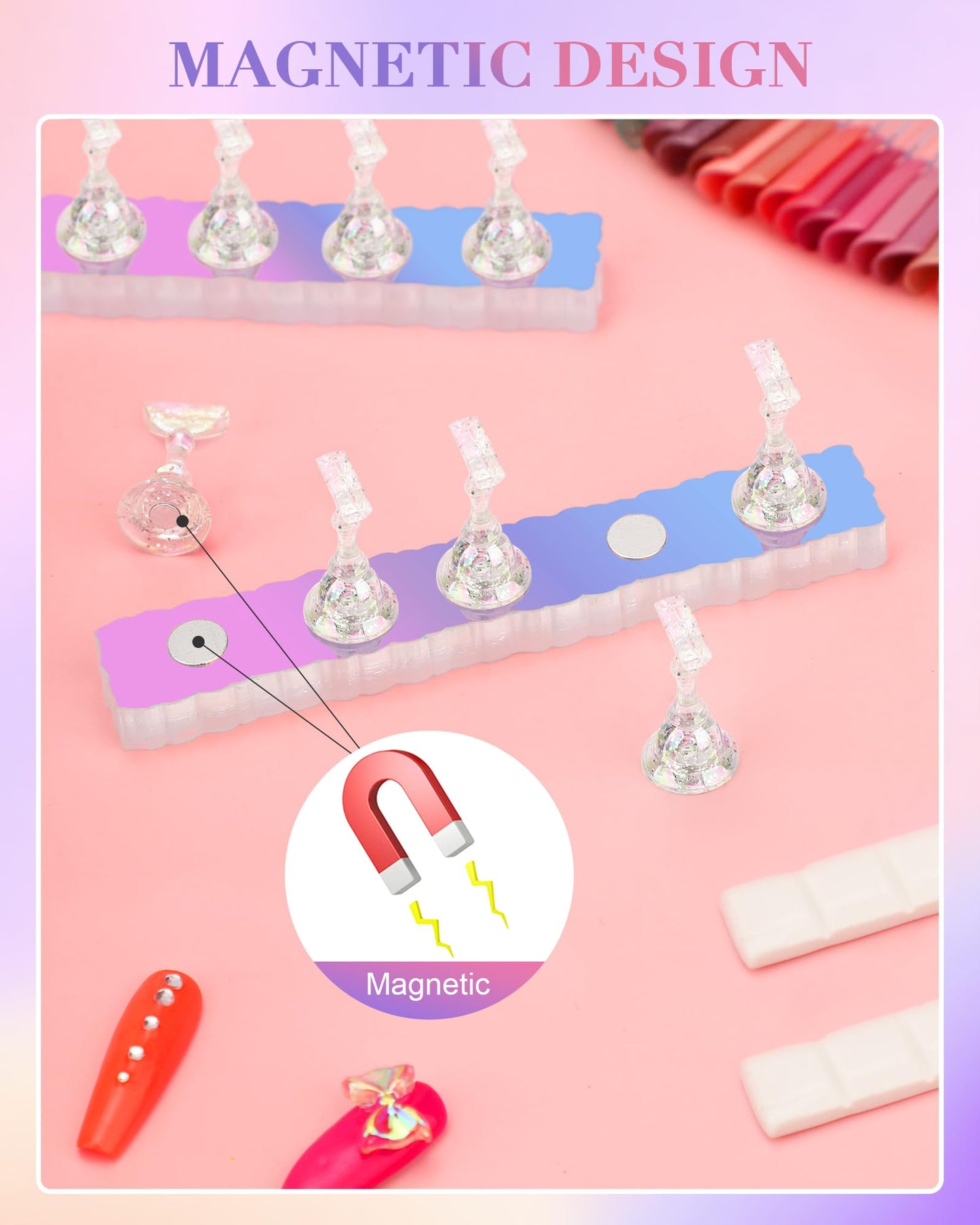 Difenni Nail Stand Acrylic Nail Art Display Stand Magnetic Nail Tips Practice Holder 54 Pcs Reusable Adhesive Putty for DIY Painting Nails Stand kit Beauty and Personal Care Difenni