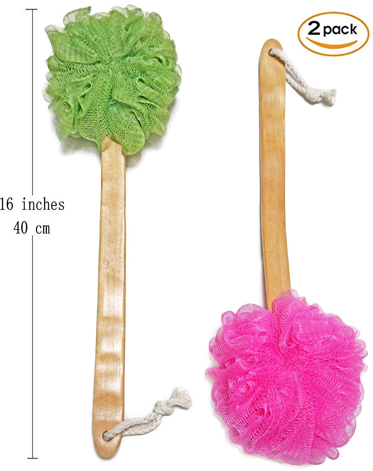 Shower Loofah Body & Back Scrubber - Exfoliating Loofah luffa loofa Bath Brush On a Stick - with Long Wooden Handle Back Brush for Men & Women - Easy Beauty & Personal Care JINS-Hung