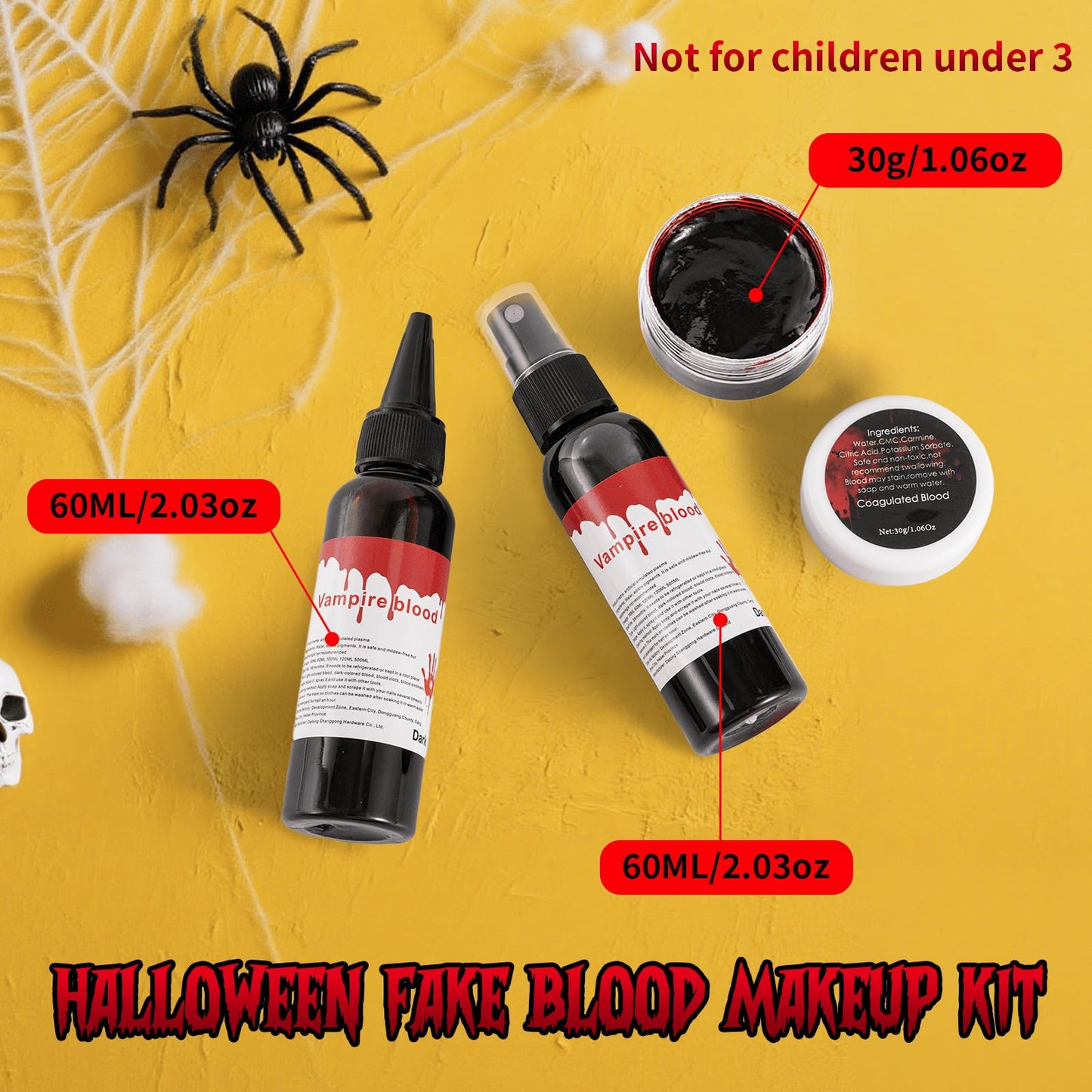 Vampire Blood Fake Blood Kit - Coagulated Gel, Spray & Dripping Liquid for Realistic Vampire Zombie SFX Makeup, Skin-Safe Washable Special Effects Beauty & Personal Care ErkangNest