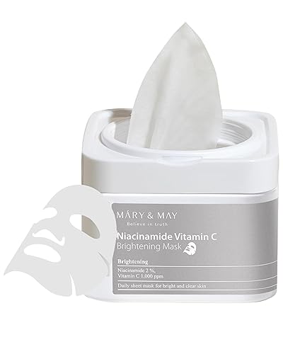 Mary&May Niacinamide Vitamin C Mask | 30 Sheets | Daily Korean Face Mask | Hydrates, Boosts Elasticity, Strengthens Skin Barrier & Reduces Dark Spots Beauty & Personal Care Mary&May
