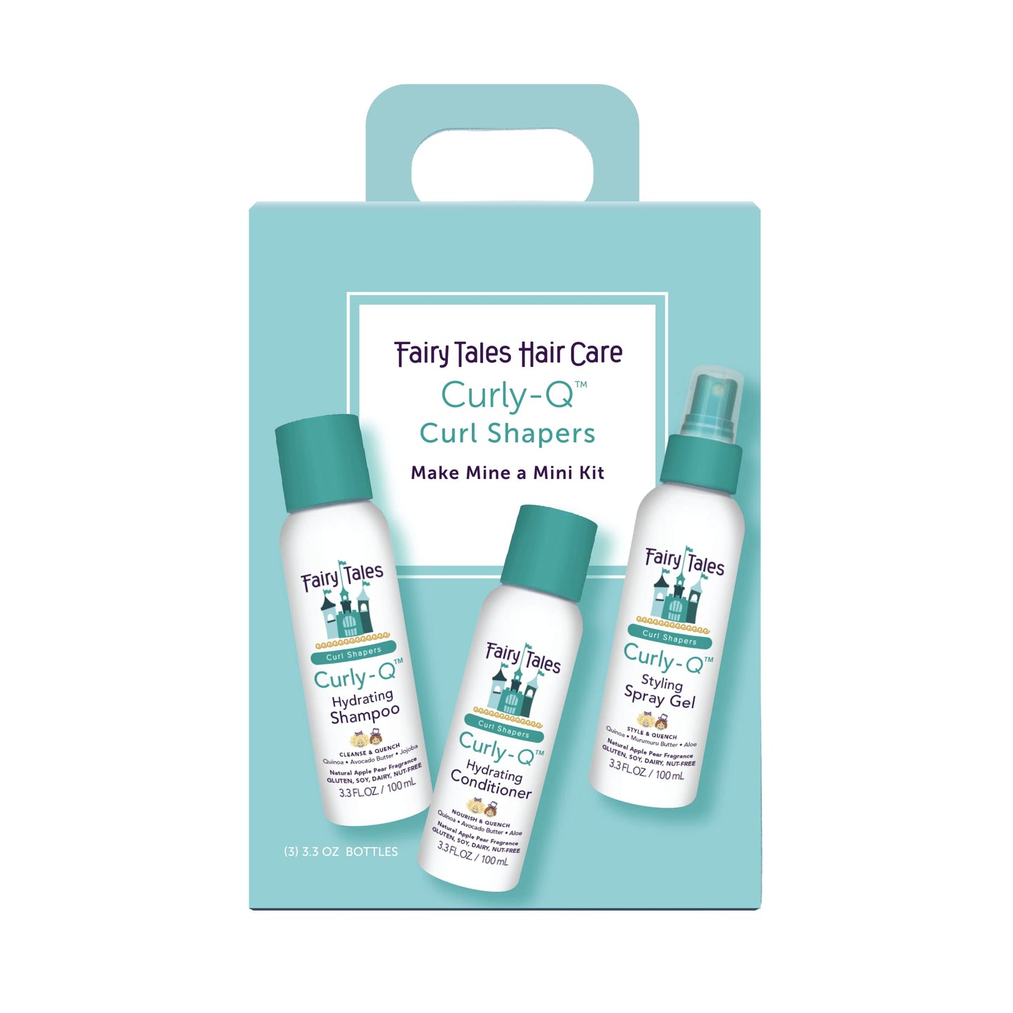 Fairy Tales Curly Q Hydrating Kids Shampoo, Conditioner, and Styling Spray Gel -Travel Kit- Paraben, Sulfate, Gluten, and Nut Free - For All Curl Beauty & Personal Care Fairy Tales