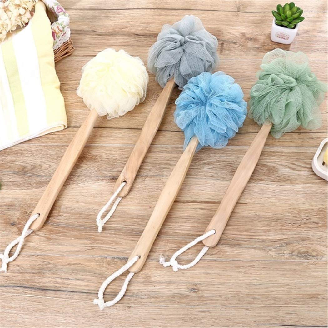 YingRen Exfoliating Brush-Shower Brush-Bathing Brush-Long Handle Hanging Soft Mesh Back Body Bath Shower Wooden Handle Scrubber Brush Sponge Grey Beauty and Personal Care YingRen