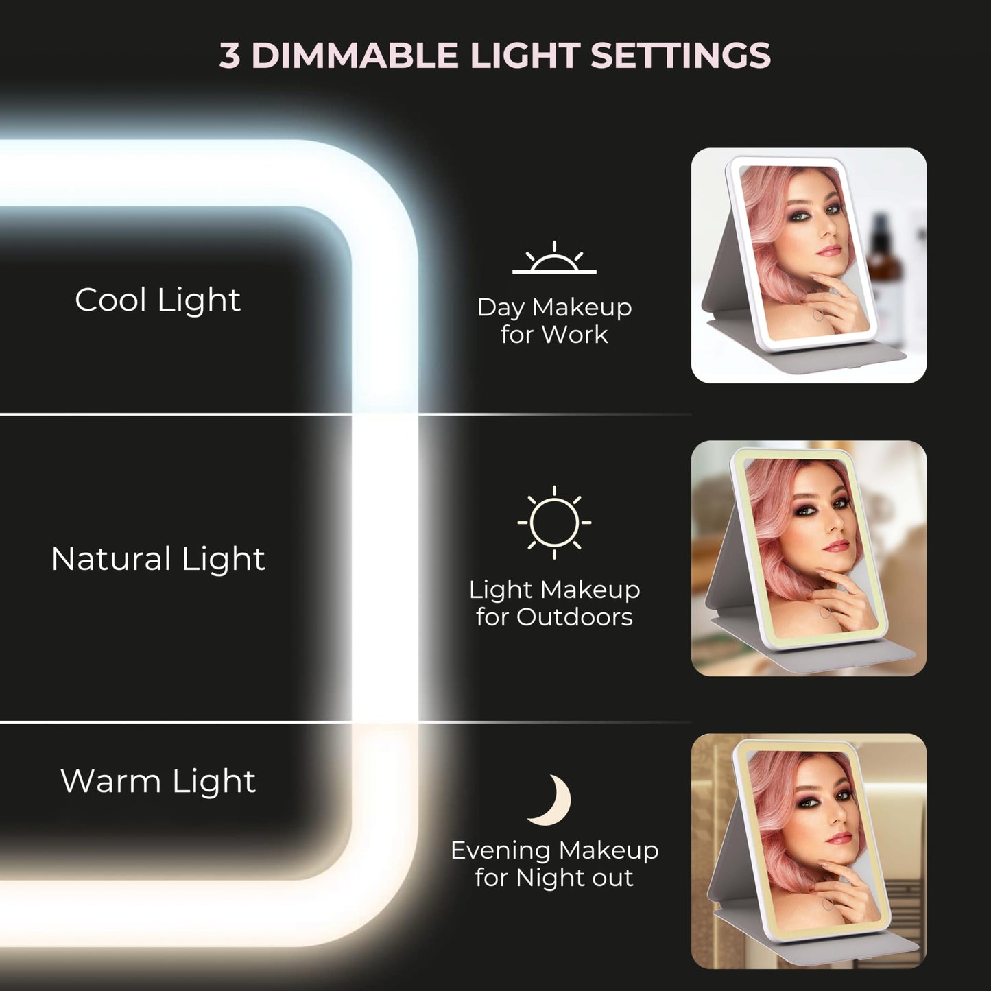 ZEVGANI Travel Lighted Makeup Mirror, 3-Color Dimmable LED Lighting, USB Rechargeable Light up Portable Tabletop Folding Vanity Cosmetic Mirror Beauty & Personal Care ZEVGANI