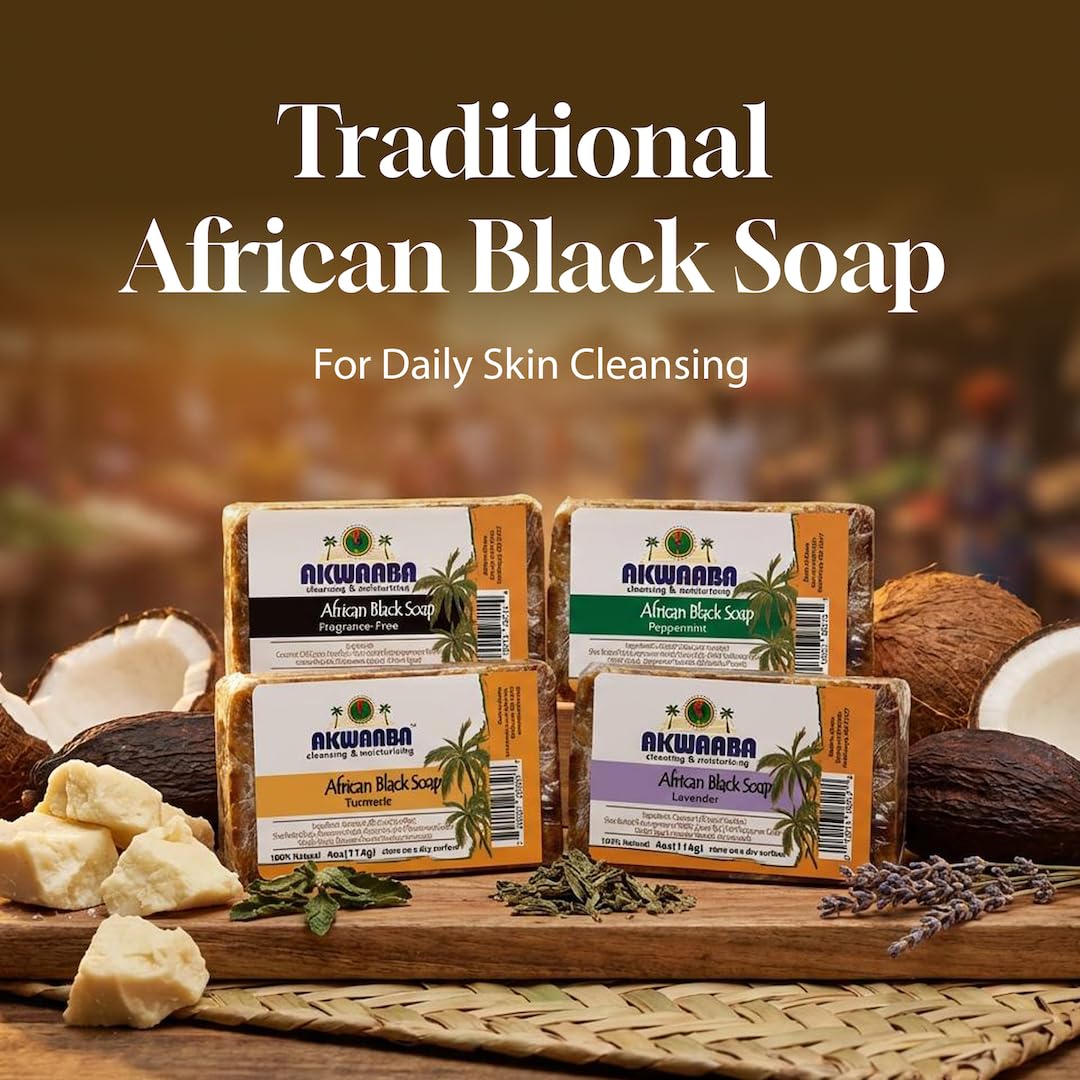 AKWAABA African Black Soap | Peppermint | Bar Soap | 4 oz | For Face & Body Beauty & Personal Care AKWAABA