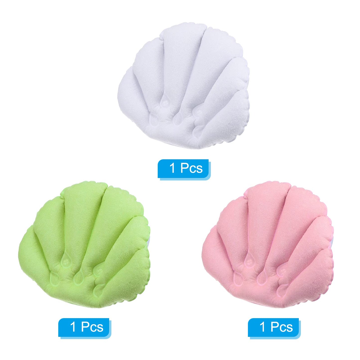 PATIKIL Inflatable Bath Pillow with Suction Cups, 3 Pack Terry Cloth Covered Shell Shape Bath Pillow Neck Support for Bathtub Hot Tub (Pink, White Beauty and Personal Care PATIKIL