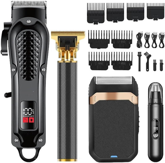 Professional Hair Clippers for Men with T-Blade Trimmer, Foil Shaver & Nose, Cordless Barber Kit with Guards, Rechargeable Grooming Set for Beard Beauty and Personal Care KNPSJJRHF