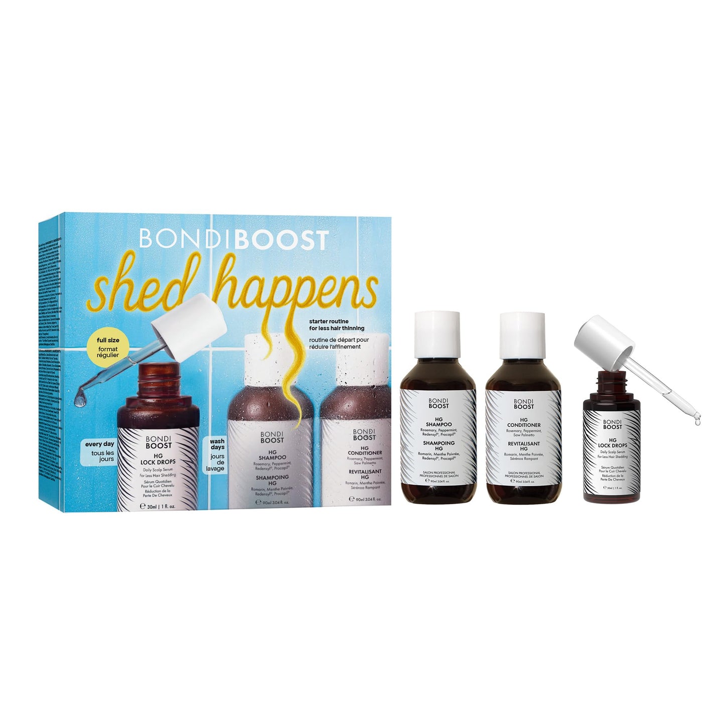 BondiBoost Shed Happens Anti-Thinning Hair Trio - HG Shampoo + Conditioner (90ML) + Lock Drops Serum (30ML) - Reduces Shedding, Supports Fuller Beauty & Personal Care BONDIBOOST