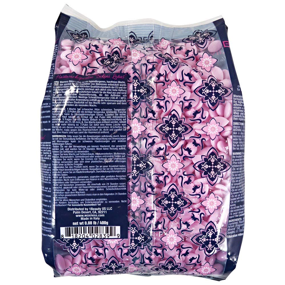 Waxness Bikini Lotus Hard Wax Beads 0.8 lb (400 g) - Rosin-Free Stripless Wax for Bikini and Sensitive Areas, Professional Use - Made in Italy Beauty and Personal Care Waxness