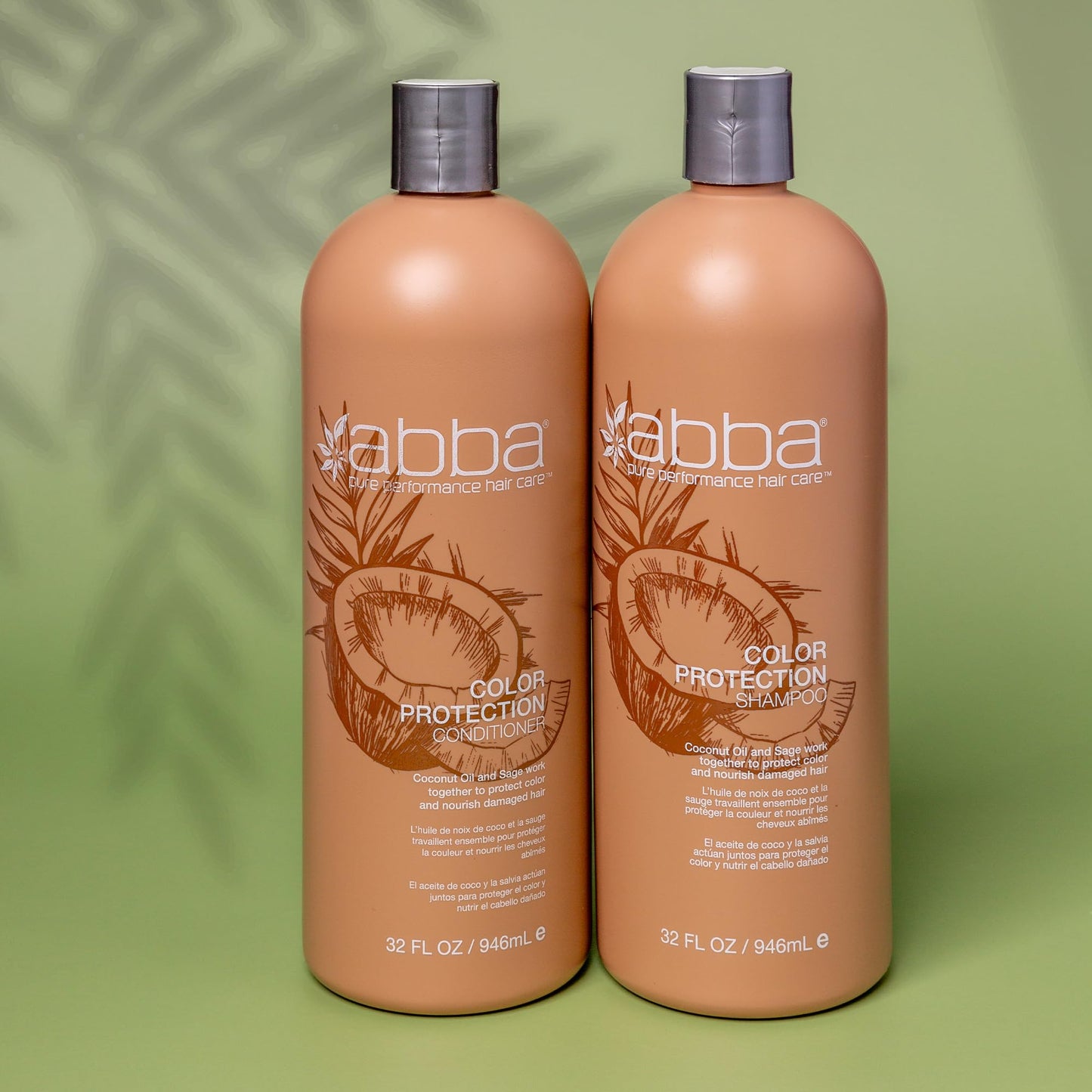 ABBA - Pure Color Protection Shampoo & Conditioner Shine Enhancing & Nourishing Value Duo Set - Coconut Oil & Sage, 32 fl oz Each Beauty & Personal Care ABBA