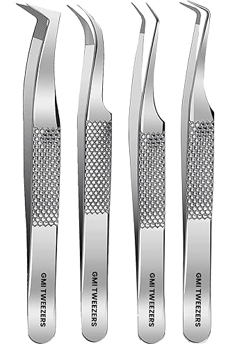 GMI Lash Tweezers - Pack of 4 Stainless Steel Fiber Tip Eyelash Extension Tweezers Beauty & Personal Care GMI TWEEZERS