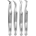 GMI Lash Tweezers - Pack of 4 Stainless Steel Fiber Tip Eyelash Extension Tweezers Beauty & Personal Care GMI TWEEZERS