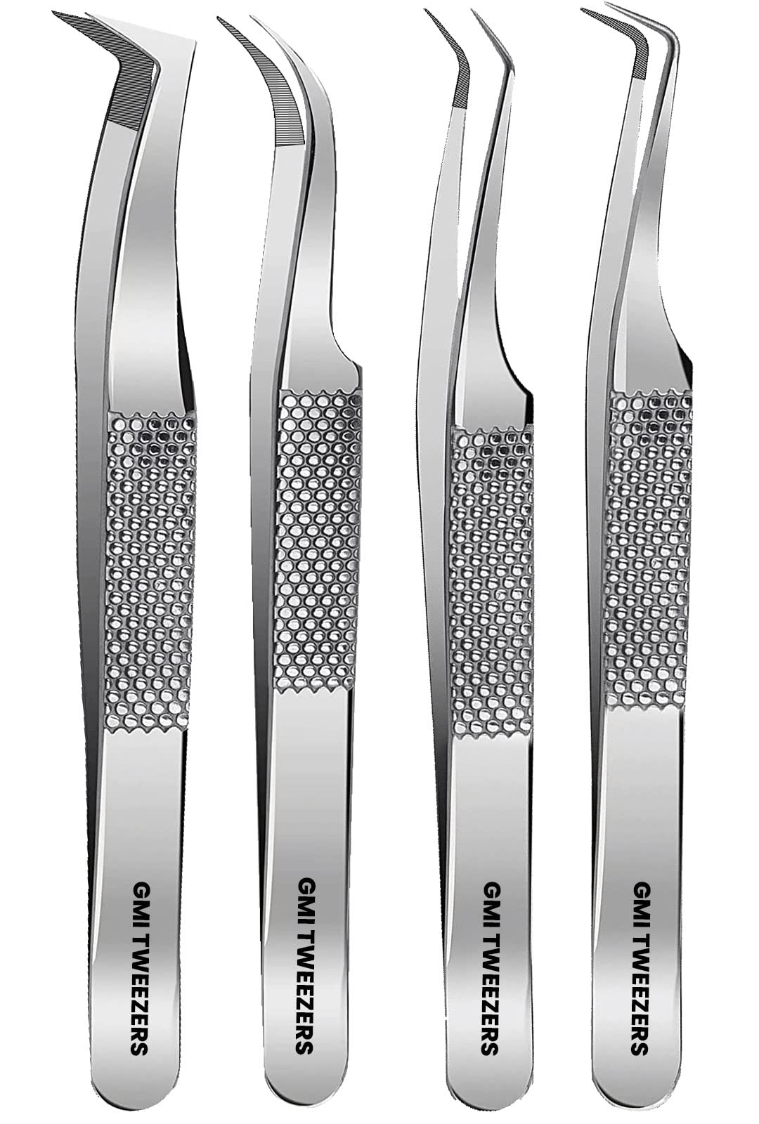 GMI Lash Tweezers - Pack of 4 Stainless Steel Fiber Tip Eyelash Extension Tweezers Beauty & Personal Care GMI TWEEZERS