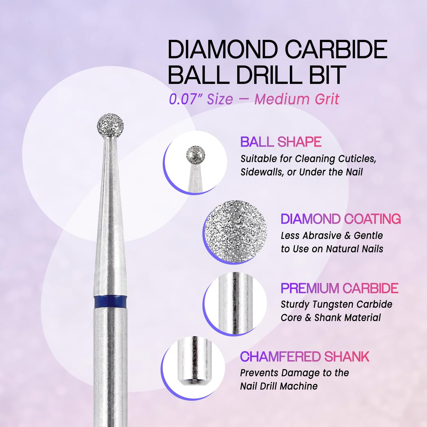 PANA 3/32" Diamond Carbide Ball Bit- Style 01, Medium Grit - Professional Cuticle Nail Drill Bits for Acrylic Gel Nails Dry Manicure Pedicure Shape Beauty & Personal Care PANA