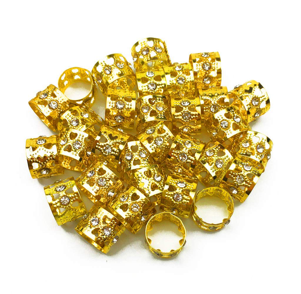 Hyamass 30pcs Gold Hair Accessories, Rhinestone Aluminum Dreadlocks Beads with Adjustable Cuffs, Metal Hair Ring Clips Hair Jewelry for Women Beauty & Personal Care Hyamass