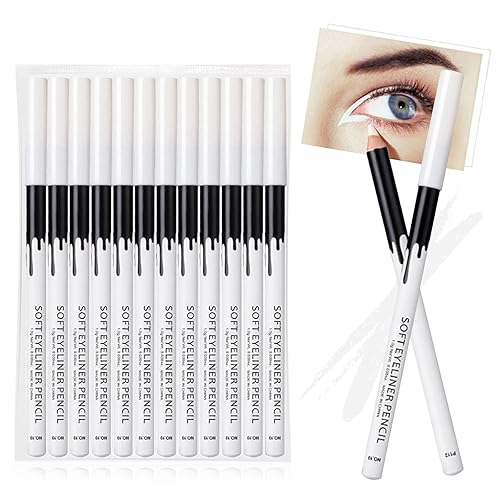 12PCS Erinde White Eyeliner Pencil, Soft Highlighter Gel Eyeliner Pencil, Eye Liner Pen, Professional Eye Bighten Eyeshadow Waterproof Matte Beauty & Personal Care Erinde