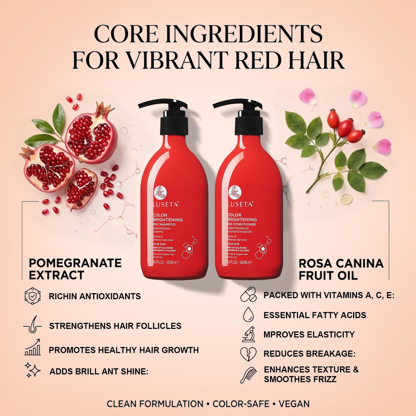 Luseta Color Enhancing Shampoo and Conditioner Set for Red & Copper Hair. Revives & Intensifies Fiery Hues, Adds Radiant Shine, Smooths Frizz Beauty and Personal Care L LUSETA