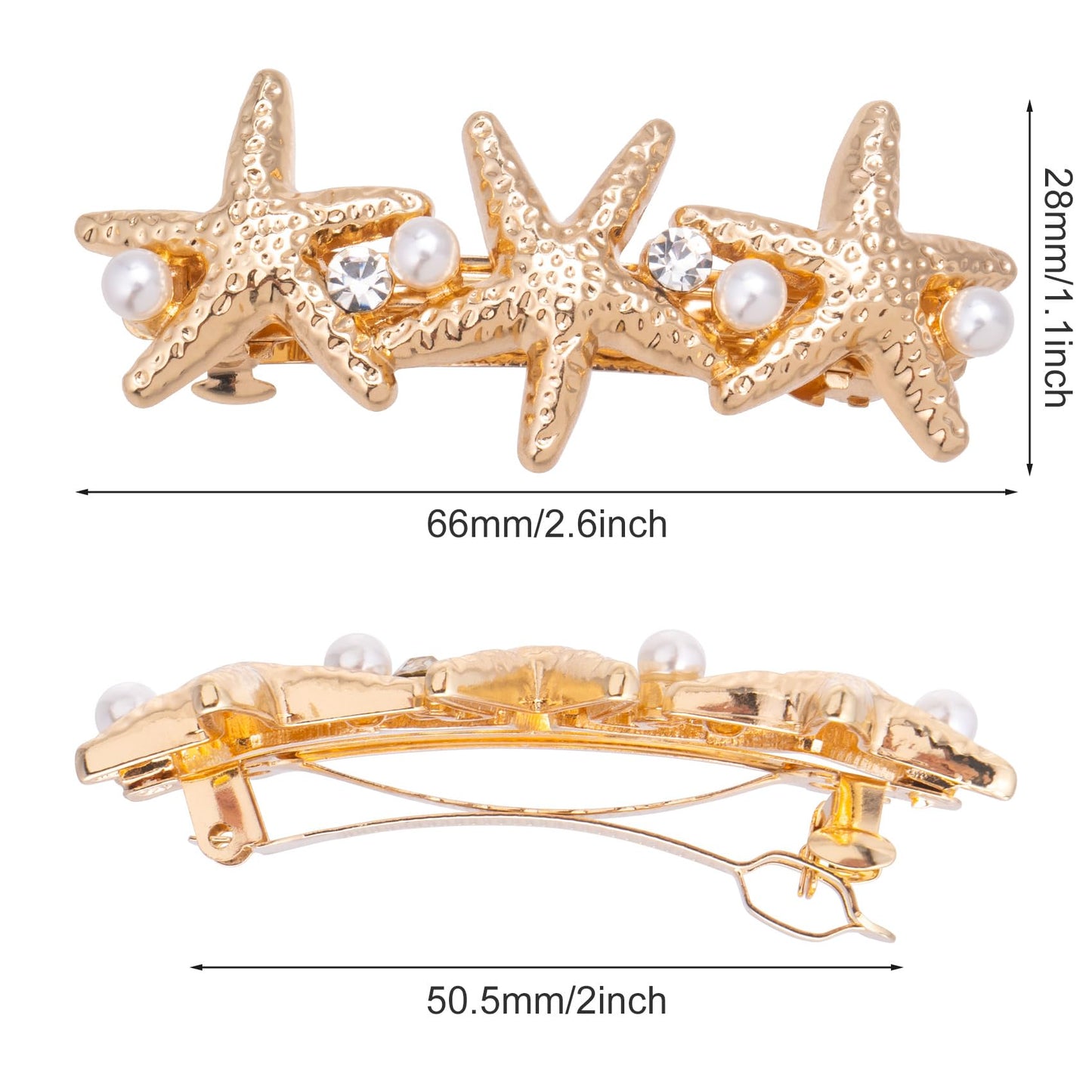 HINZIC 2Pcs 2.6inch Starfish Hair Clips Gold Crystal Rhinestone Pearl Hair Barrettes Sparkly Mermaid Seastar Halloween Christmas Wedding Prom Beauty & Personal Care HINZIC