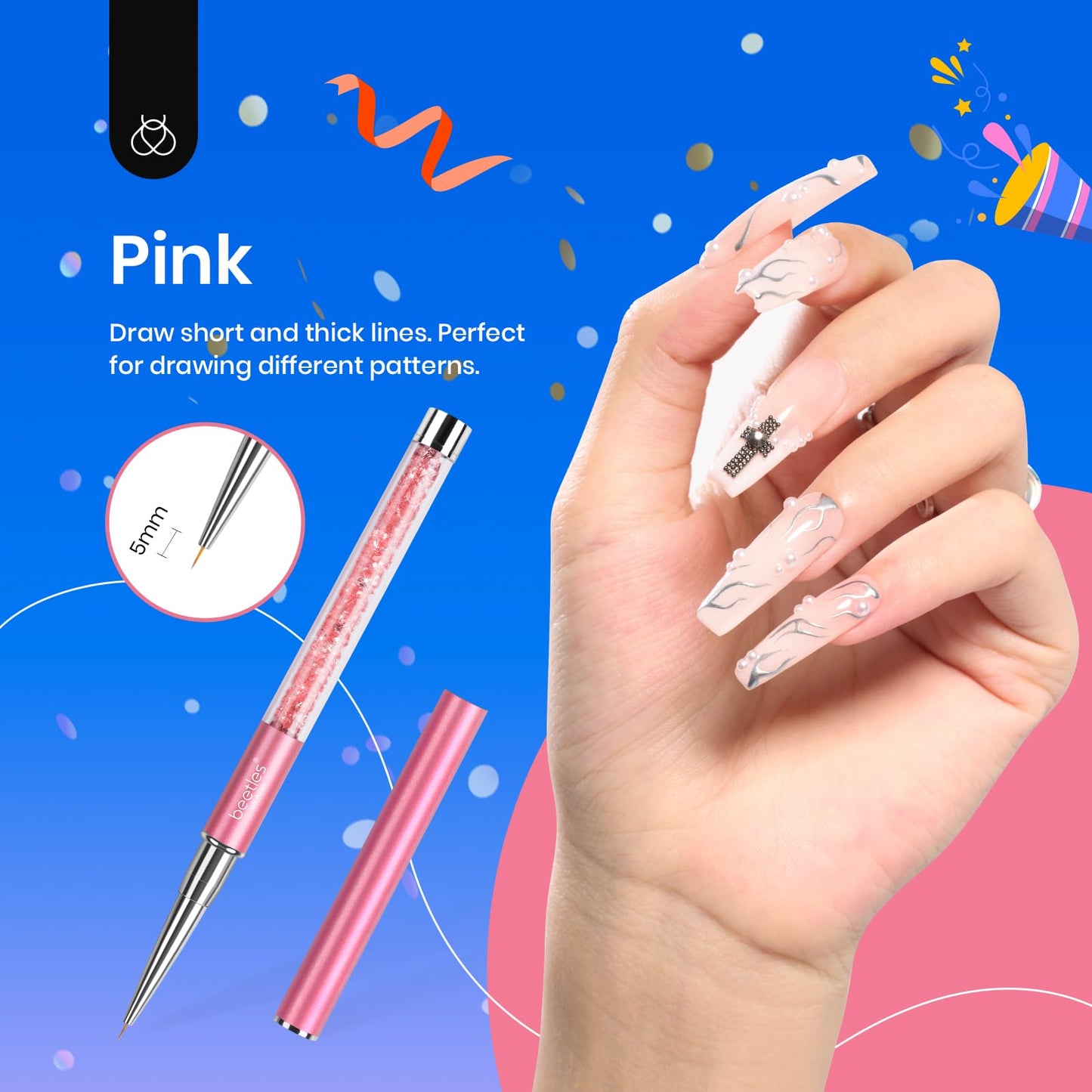 Beetles Gel Polish Nail Art Liner Brushes 5Pcs Painting Art Design Pen Set Diamond Application Rhinestone Handle Dotting Drawing Sizes 5 7 9 11 20mm Beauty & Personal Care beetles Gel Polish