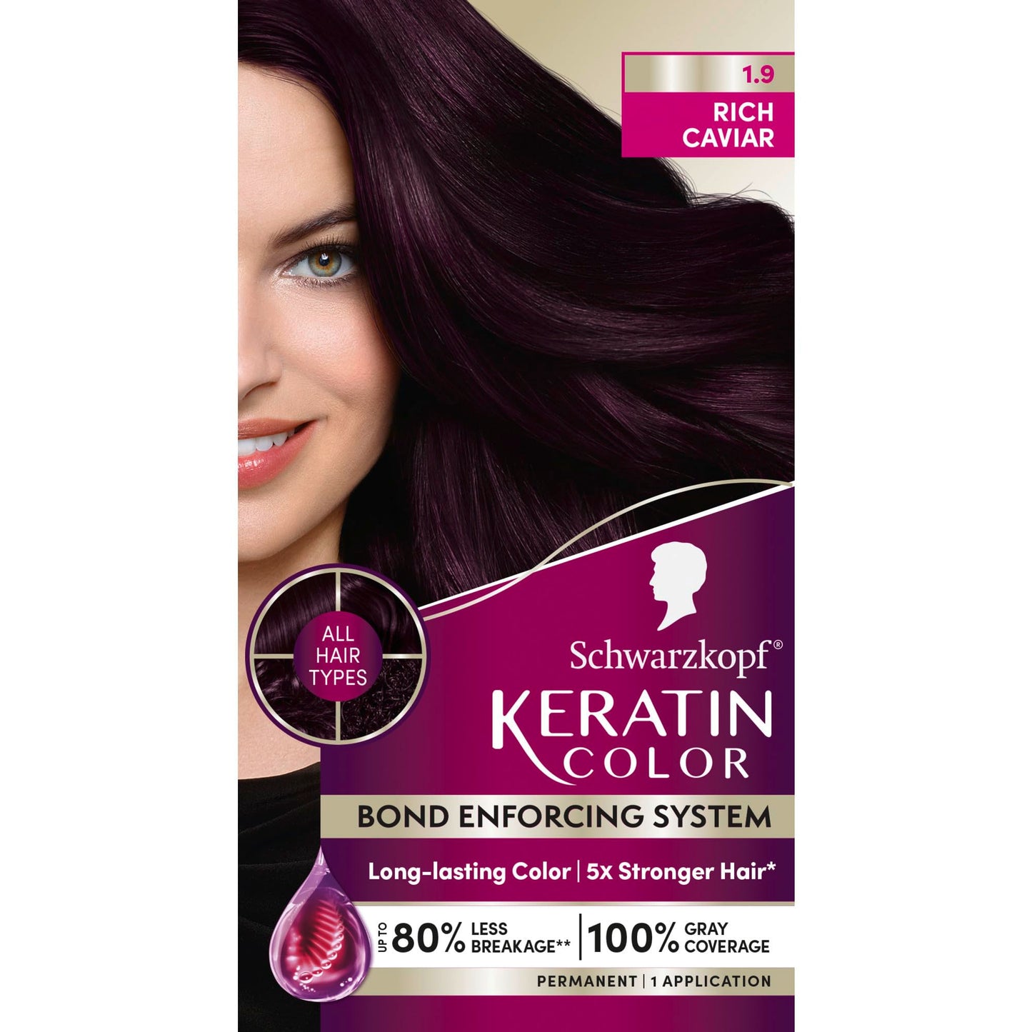 Schwarzkopf Keratin Permanent Hair Dye Cream, 1.9 Rich Caviar, Professional Quality Color for Up to 100% Gray Coverage, Bond Enforcing System Beauty & Personal Care Schwarzkopf